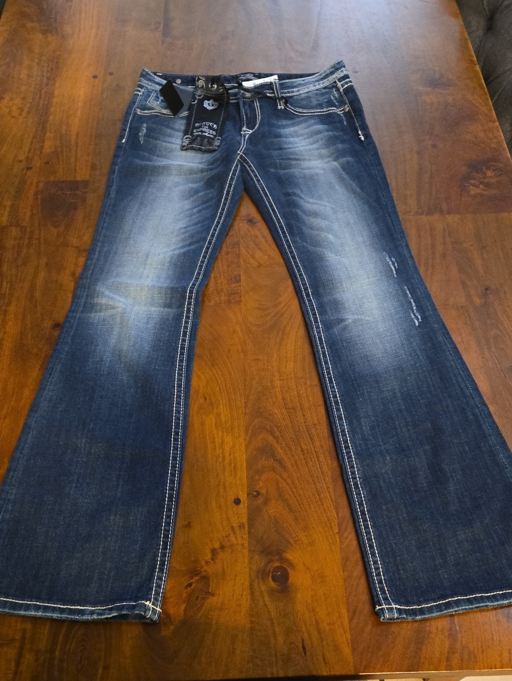 NWT Rerock For Express Dark Blue Distressed Bootcut Jeans Size 6R